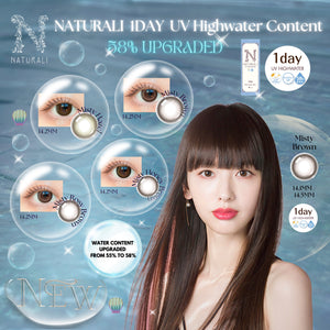 Upgraded! Naturali 1-day UV High Water Content 58% - Misty Hazel (14.2mm)
